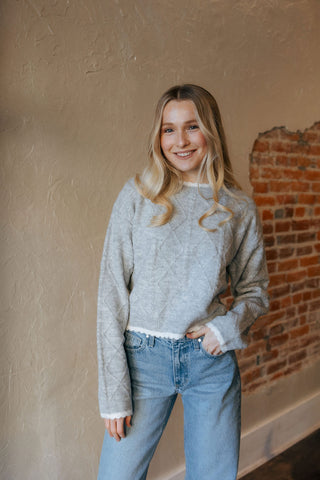 White Trim Sweater, Gray *final sale