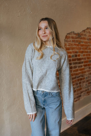 White Trim Sweater, Gray *final sale
