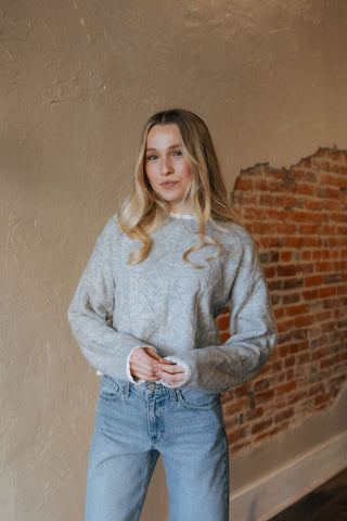 White Trim Sweater, Gray *final sale