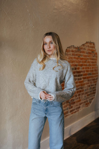 White Trim Sweater, Gray *final sale