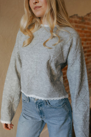 White Trim Sweater, Gray *final sale