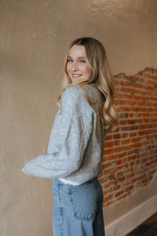 White Trim Sweater, Gray *final sale