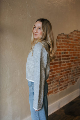 White Trim Sweater, Gray *final sale