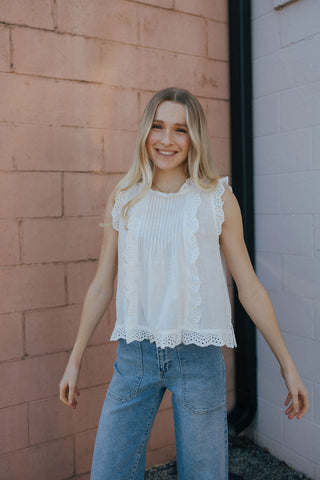 Eyelet Ruffle Trim Blouse