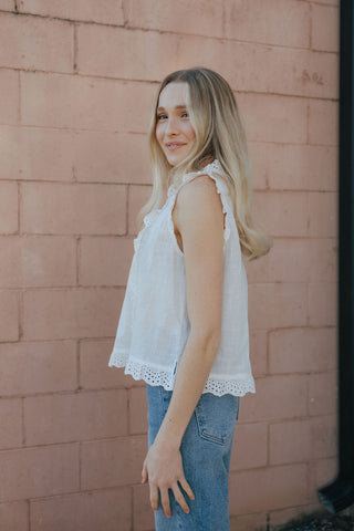Eyelet Ruffle Trim Blouse