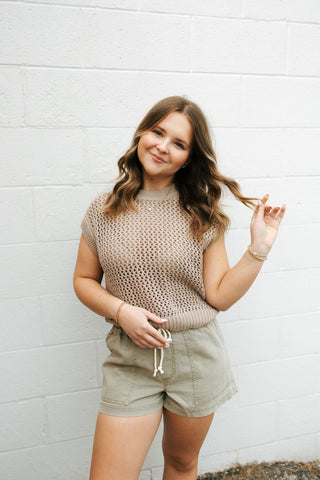 Crochet SS Sweater, Stone