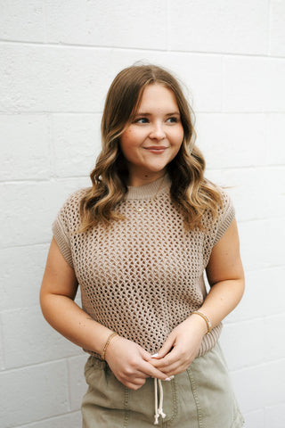 Crochet SS Sweater, Stone