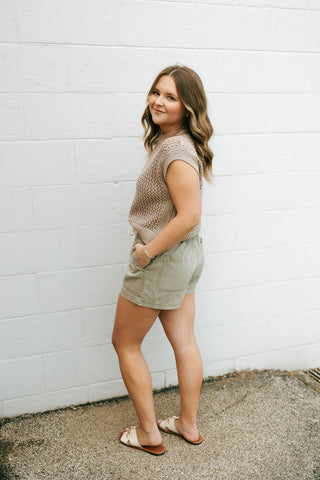 Crochet SS Sweater, Stone