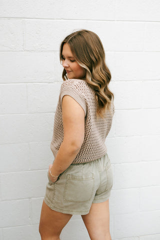 Crochet SS Sweater, Stone