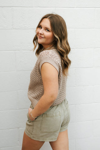 Crochet SS Sweater, Stone