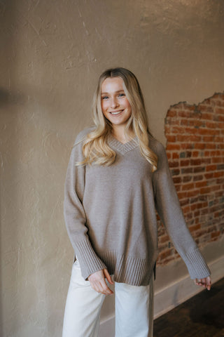 Boulevard V Neck Sweater, Taupe by Z Supply