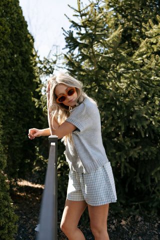 Bow Short Sleeve Sweater Top, Gray