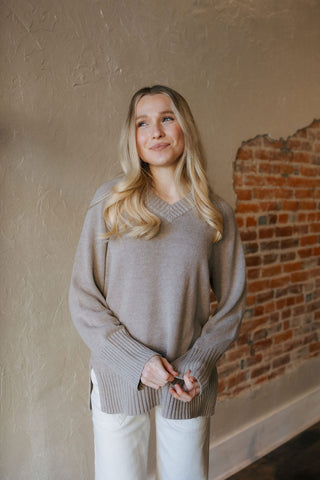 Boulevard V Neck Sweater, Taupe by Z Supply