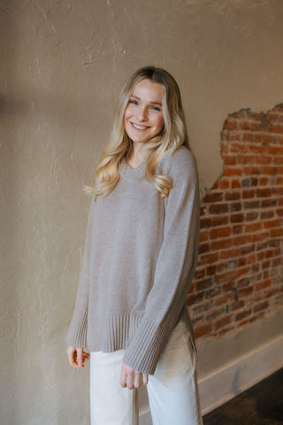 Boulevard V Neck Sweater, Taupe by Z Supply