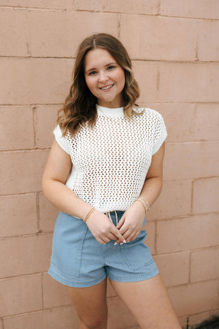 Crochet SS Sweater, White