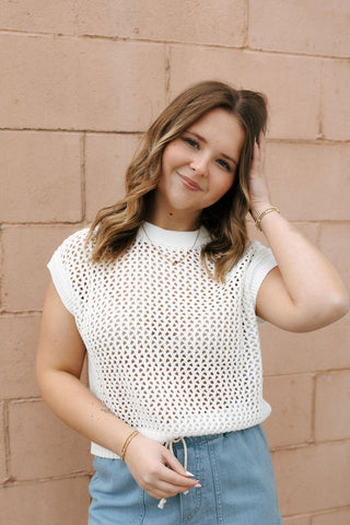 Crochet SS Sweater, White