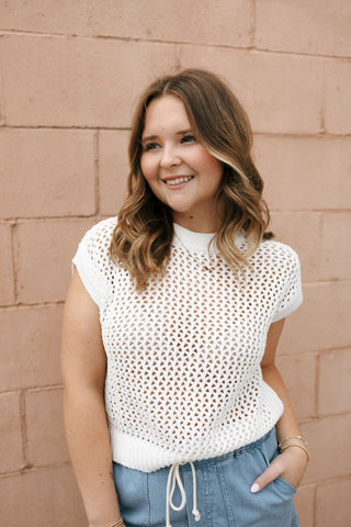 Crochet SS Sweater, White