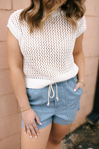 Crochet SS Sweater, White