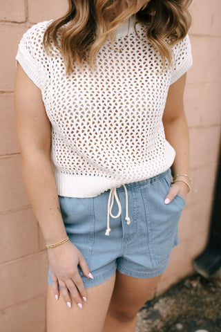 Crochet SS Sweater, White