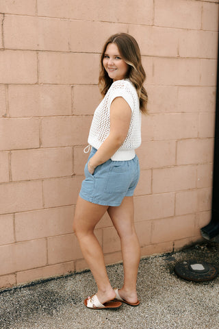 Crochet SS Sweater, White