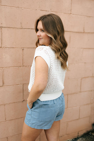 Crochet SS Sweater, White