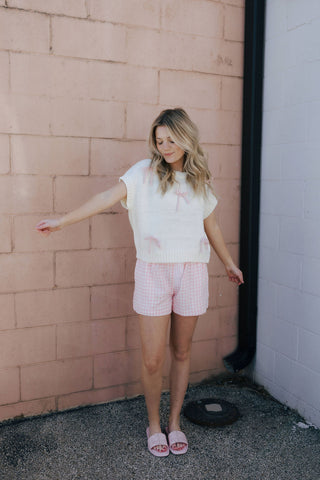 Gingham Button Shorts, Pink