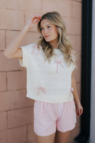 Gingham Button Shorts, Pink