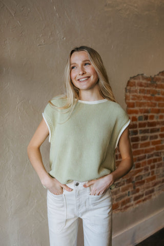 Contrast Sweater Vest, Lime *final sale