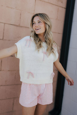 Gingham Button Shorts, Pink