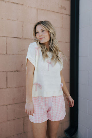 Gingham Button Shorts, Pink