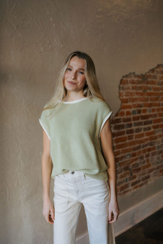 Contrast Sweater Vest, Lime *final sale