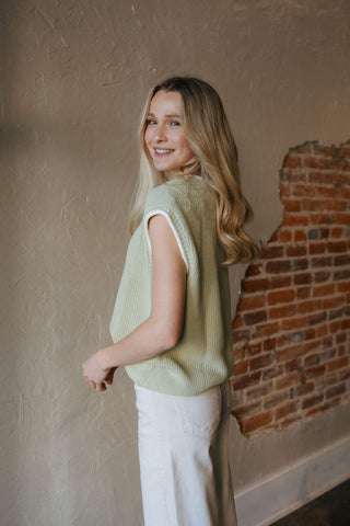 Contrast Sweater Vest, Lime *final sale