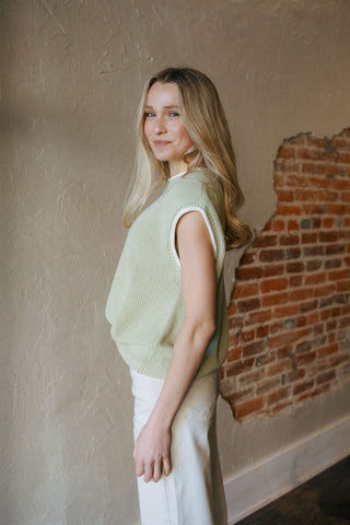 Contrast Sweater Vest, Lime *final sale