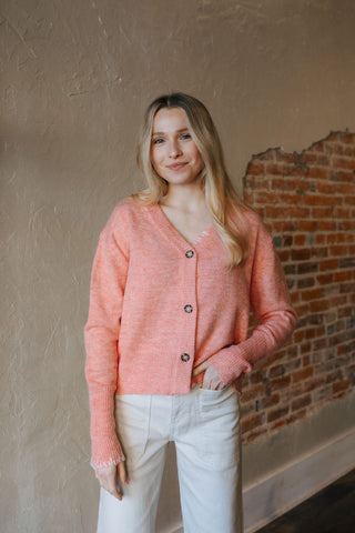 Button Front Cardigan, Peach