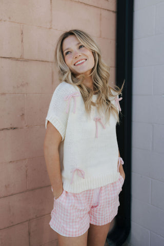 Gingham Button Shorts, Pink
