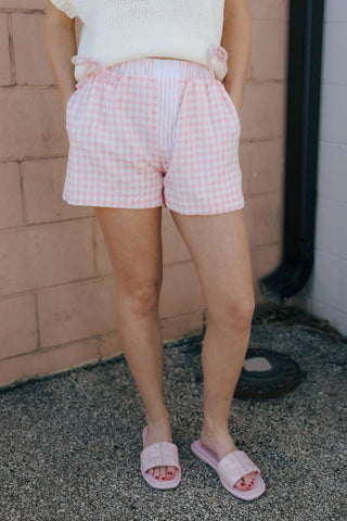 Gingham Button Shorts, Pink