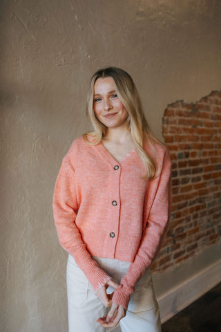 Button Front Cardigan, Peach