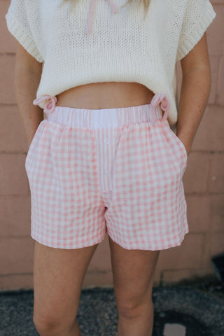 Gingham Button Shorts, Pink