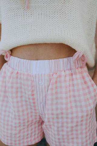 Gingham Button Shorts, Pink