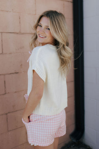 Gingham Button Shorts, Pink
