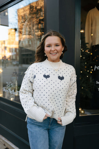 Heart Pattern Sweater, Cream/Blue *final sale