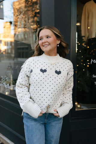 Heart Pattern Sweater, Cream/Blue *final sale
