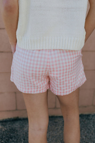 Gingham Button Shorts, Pink