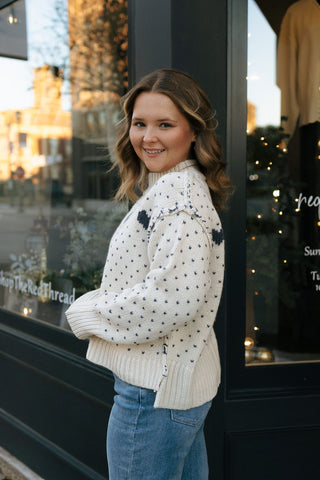 Heart Pattern Sweater, Cream/Blue *final sale
