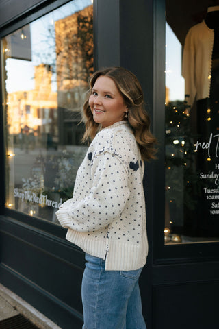Heart Pattern Sweater, Cream/Blue *final sale