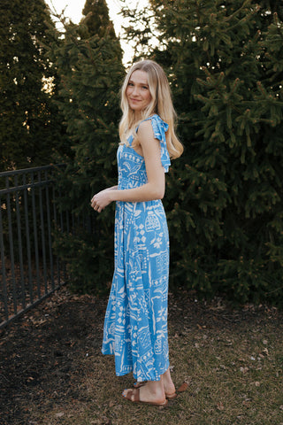 Boho Print Dress, Blue