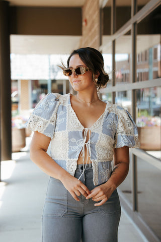 Mixed Lace SS Top, Black *final sale