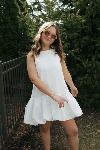Mini Bubble Hem Dress, White