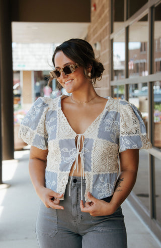 Mixed Lace SS Top, Black *final sale