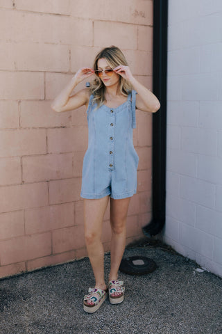 Button Front Denim Romper
